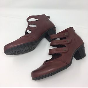 Earth Serrano Merlot Velcro heeled bootie button